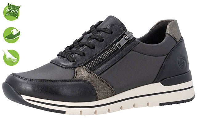 Remonte R6700 – Dames sneaker Zwart/Zilver – Wijdte G